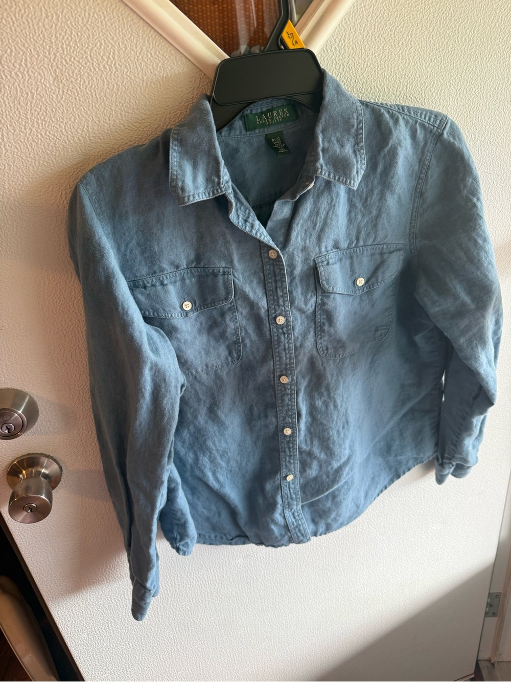 Lauren Ralph Lauren Petite 100% Linen Button Down Top - Slate Blue PL